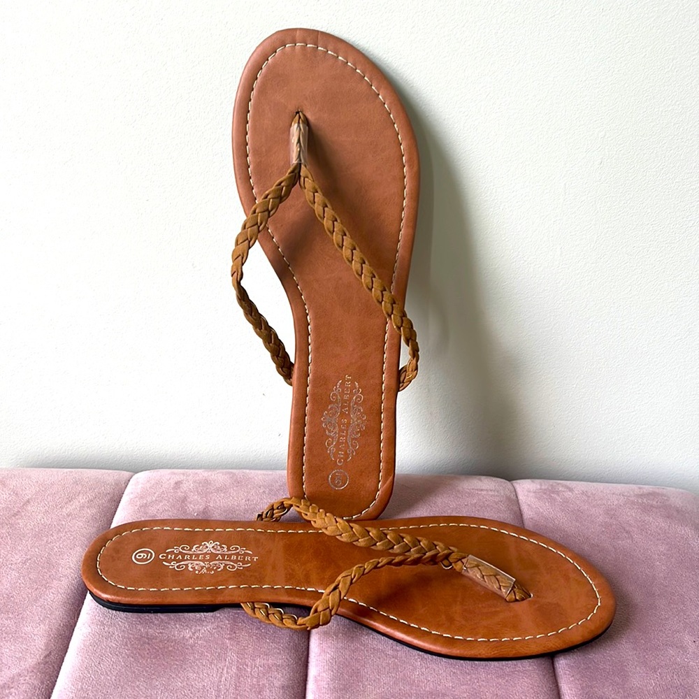Brown braided sandals